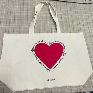 Sezane Limited Edition Mon Amour Red Heart 100% Cotton Tote Bag